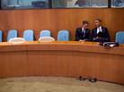 In this handout image provided by the White House, President Obama talks with Treasury Secretary Timothy Geithner at the United Nations on Sept. 23, 2010. In this handout image provided by the White House, President Obama talks with Treasury Secretary Timothy Geithner at the United Nations on Sept. 23, 2010.