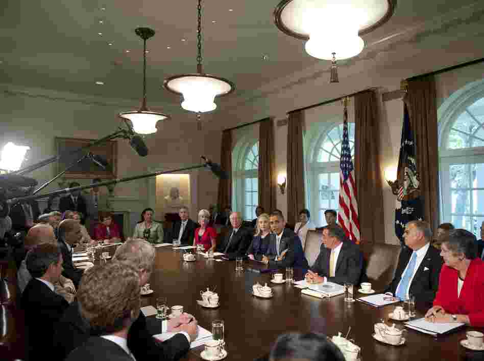 President Obama holds a meeting with his first-term Cabinet in the White House on July 26, 2012.