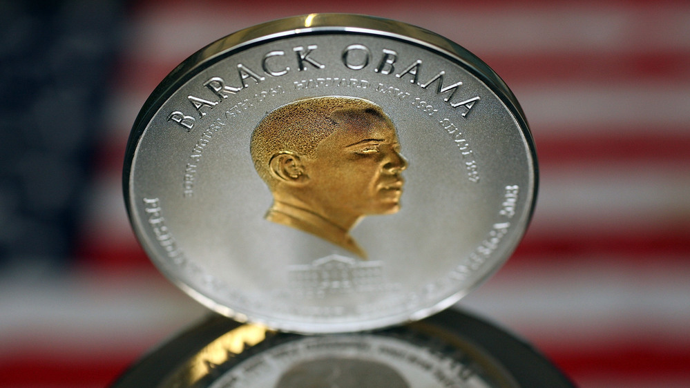 No, this worth $1 trillion. It's a commemorative coin minted in the U.K. in 2008. But some have suggested the president's image should be on it if he orders up a $1 trillion coin.