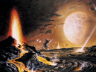An artistic representation of Earth in its infancy. An artistic representation of Earth in its infancy.