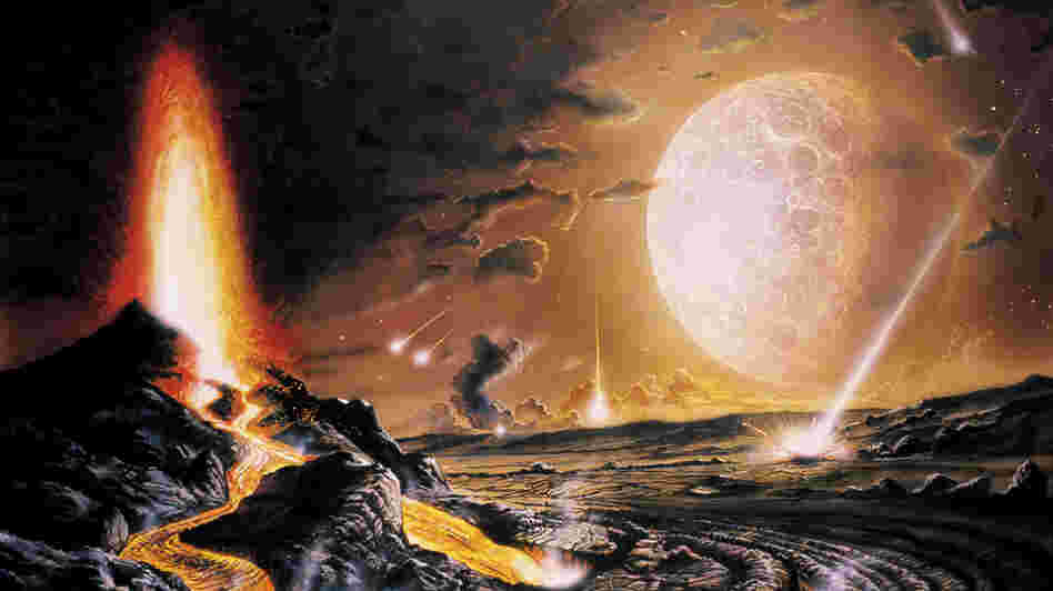 An artistic representation of Earth in its infancy. An artistic representation of Earth in its infancy.
