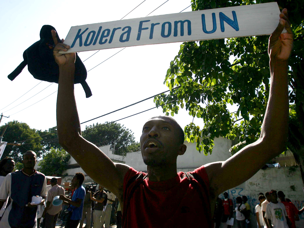 Haitians protest against the United Nations peacekeepers in Port-au-Prince in November 2010.