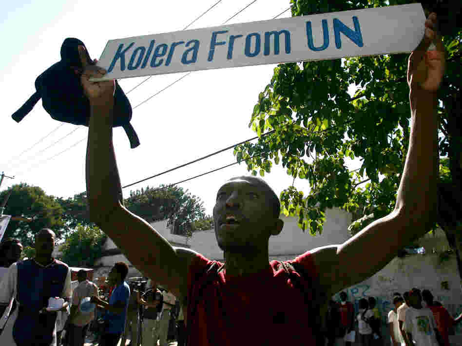 Haitians protest against the United Nations peacekeepers in Port-au-Prince in November 2010.