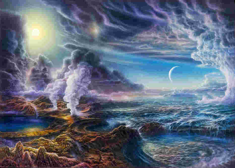 An illustration of what early earth might have looked like covered by an ocean.