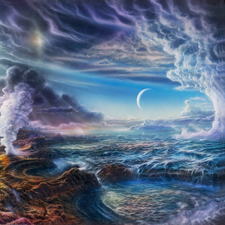 An illustration of what early earth might have looked like covered by an ocean.