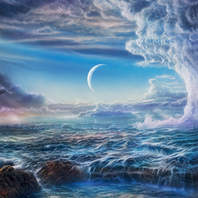 An illustration of what early earth might have looked like covered by an ocean.