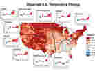 A map depicts temperature changes over the past 20 years, compared to the average between 1901 and 1960. "The period from  2001 to  2011 was  warmer than any previous decade in every region," according to the National Climate Assessment.