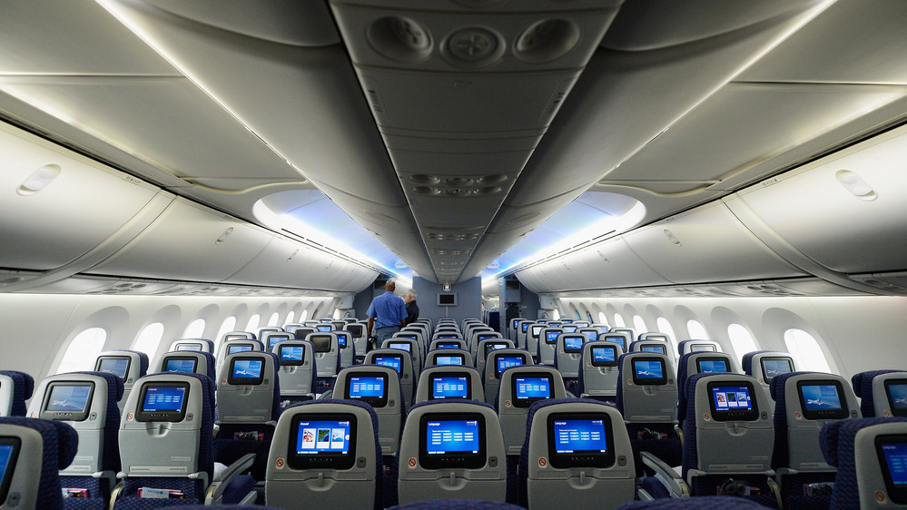 The interior of a United Airlines Boeing 787 Dreamliner. The interior of a United Airlines Boeing 787 Dreamliner.