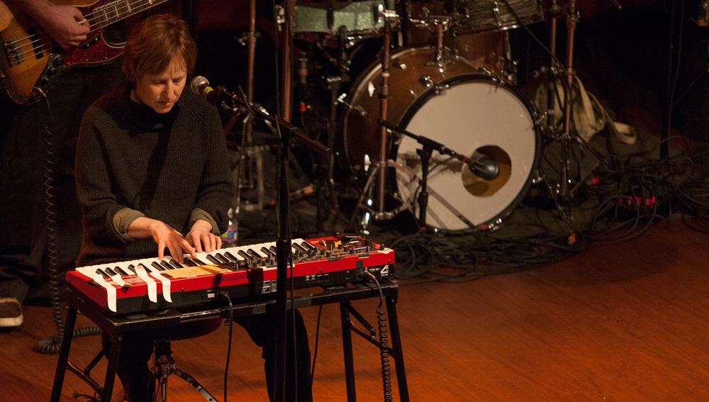 Georgia Hubley normally plays drums for Yo La Tengo, but on Friday she stepped out from behind the kit to handle keyboard.