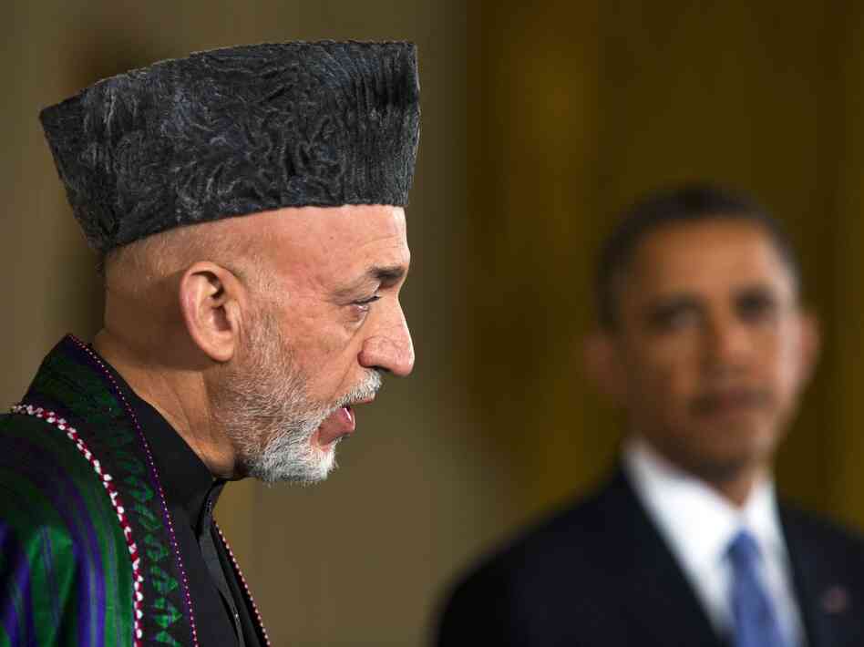 Afghan President Hamid Karzai and President Obama during Friday's news conference at the White House.