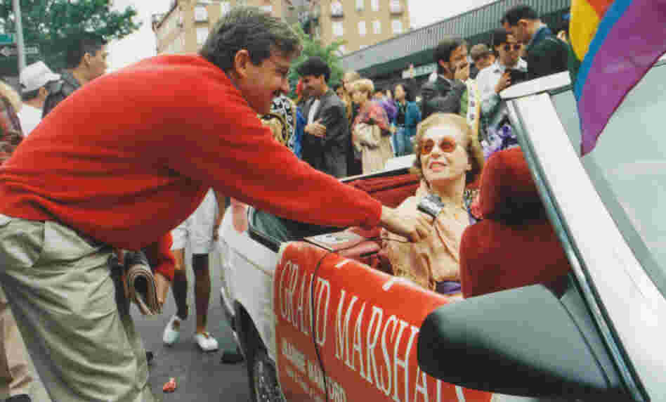 Journalist Andy Humm interviews Manford at a gay pride march in Queens in 1993. 