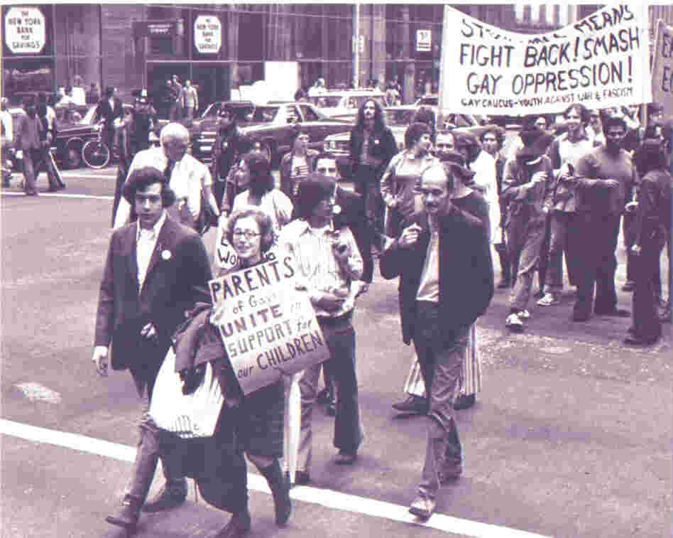 Manford marches with Morty in what would become New York City's gay pride march, in 1972.