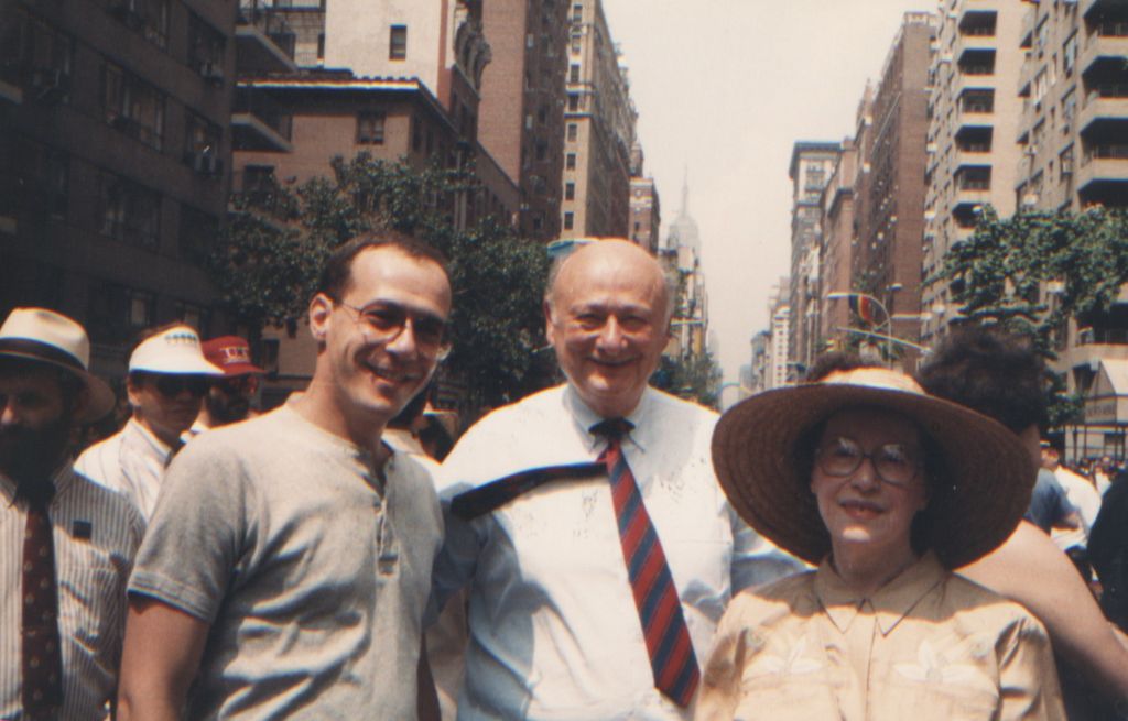 Morty Manford, Ed Koch, and Jeanne Manford (left to right). Morty Manford, Ed Koch, and Jeanne Manford (left to right).