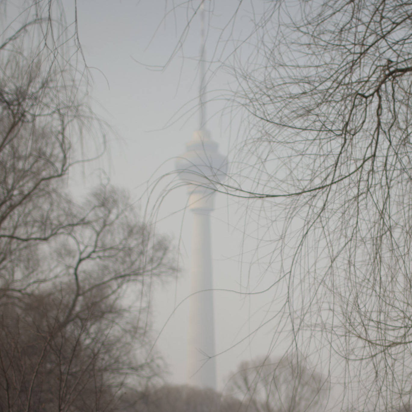 A woman wears a mask while walking in a park near the China Central Television Tower, background, on a hazy day in Beijing. The elderly, children and those suffering from respiratory and cardiovascular diseases are being advised to stay indoors to reduce exposure to polluted air.