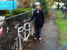 Courtney Forbes, 21, stands with the tandem bicycle that she and her husband, Harly relied on for transportation before it was stolen last week. They plan to donate the bike, which has since been returned, to the Washington School for the Blind. Courtney Forbes, 21, stands with the tandem bicycle that she and her husband, Harly relied on for transportation before it was stolen last week. They plan to donate the bike, which has since been returned, to the Washington School for the Blind.
