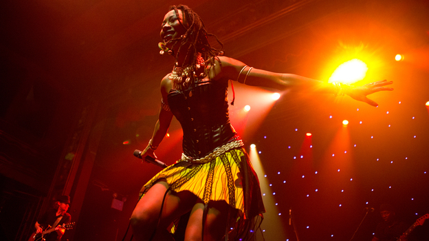 One of Fatoumata Diawara's backup singers and dancers, performing live at globalFEST 2013.