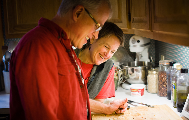 Mike Bixby and Maria Peyer at their home in Longview, Wash. They have been married for two and half years but have known each other since 1981. Peyer is a church-attending Lutheran, and Bixby is an atheist.