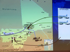 A map shown Sunday during a news conference held by French Defense Minister Jean-Yves Le Drian in Paris shows the movement of French troops and aircraft n Mali. A map shown Sunday during a news conference held by French Defense Minister Jean-Yves Le Drian in Paris shows the movement of French troops and aircraft n Mali.