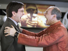 Richard (Mark McKinney) and Sanjay (Colm Feore) get up close and personal in the zany backstage comedy Slings and Arrows. Richard (Mark McKinney) and Sanjay (Colm Feore) get up close and personal in the zany backstage comedy Slings and Arrows.