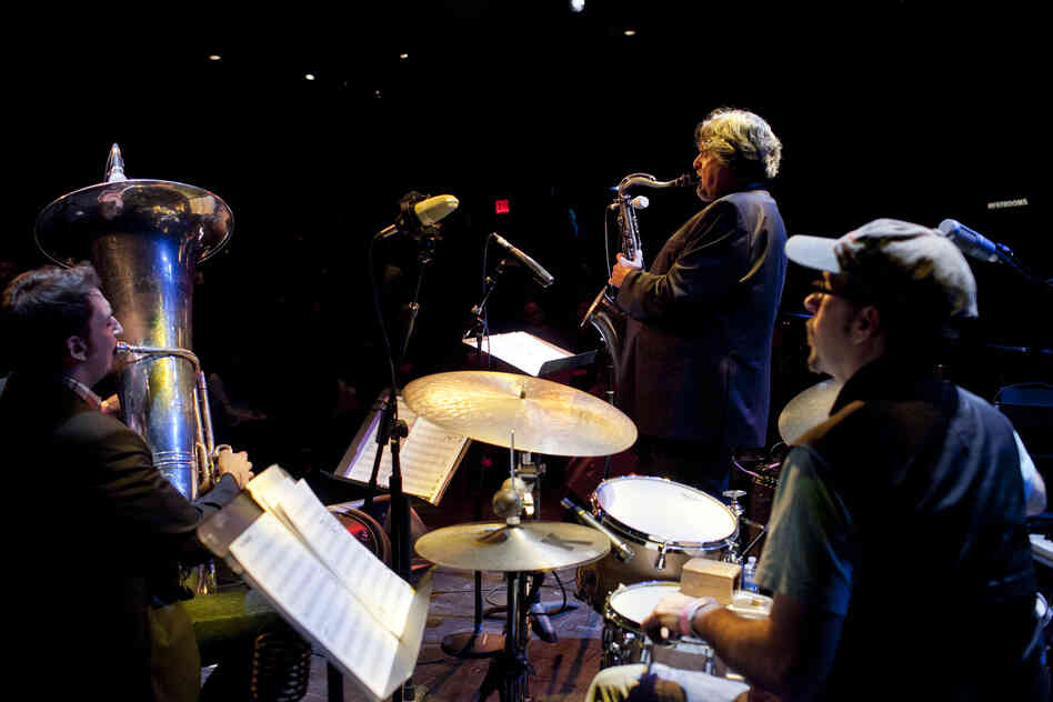 Tenor saxophonist Tony Malaby led a trio with Dan Peck (tuba) and John Hollenbeck (drums).