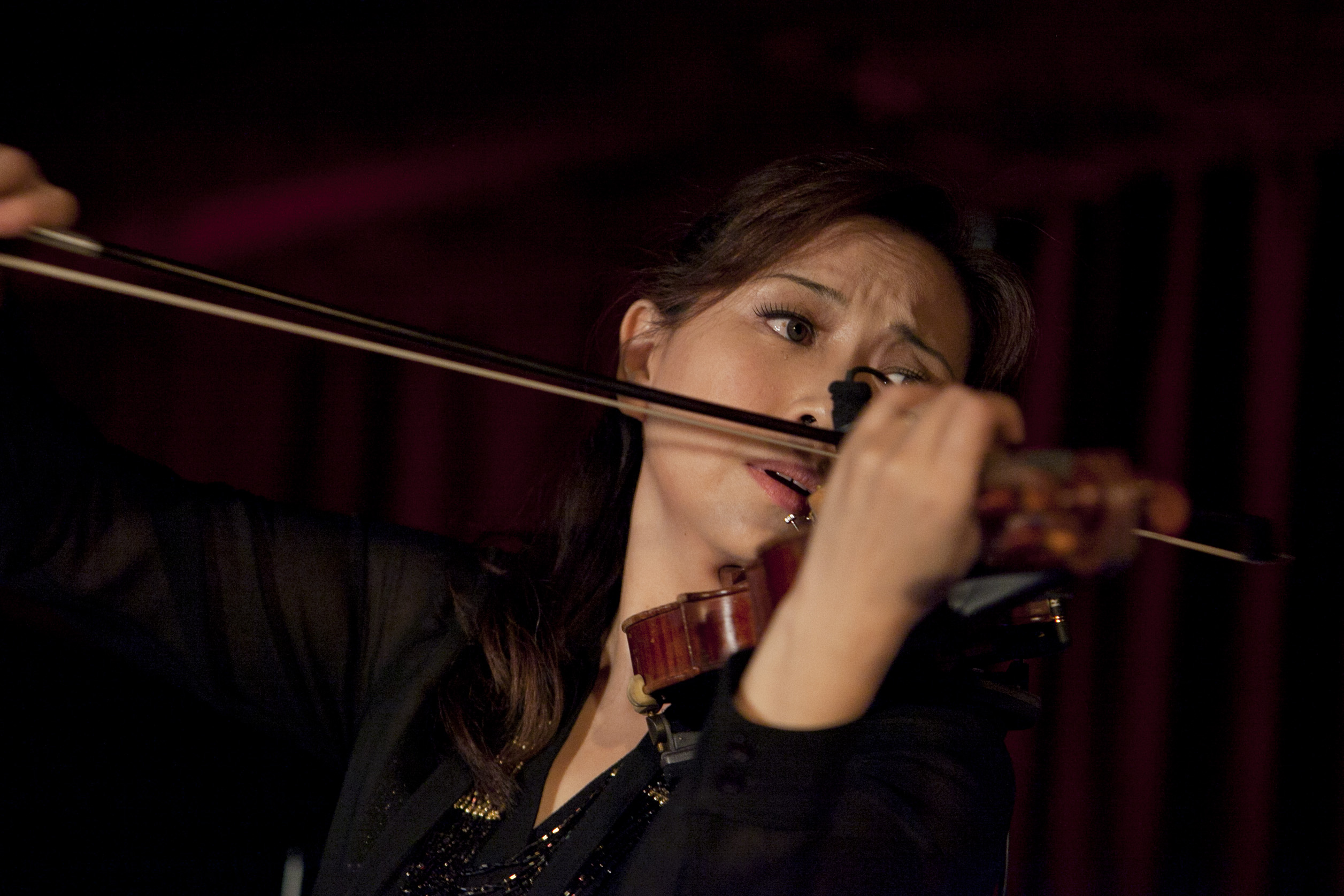 Violinist Meg Okura led what she called a Pan Asian Chamber Jazz Ensemble in a program of compositions by Ryuichi Sakamoto.