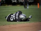 Oakland Raiders wide receiver Darrius Heyward-Bey lies motionless after he was hit while attempting to catch a pass during a Sept. 23, 2012, game against the Pittsburgh Steelers. Heyward-Bey suffered a concussion and neck strain and spent the night in the hospital under observation. Oakland Raiders wide receiver Darrius Heyward-Bey lies motionless after he was hit while attempting to catch a pass during a Sept. 23, 2012, game against the Pittsburgh Steelers. Heyward-Bey suffered a concussion and neck strain and spent the night in the hospital under observation.