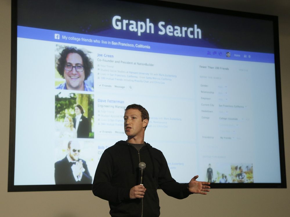 Facebook CEO Mark Zuckerberg speaks at Facebook headquarters in Menlo Park, Calif., on Tuesday. Facebook CEO Mark Zuckerberg speaks at Facebook headquarters in Menlo Park, Calif., on Tuesday.