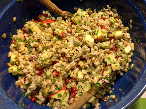 Pearled Barley Salad With Apples, Pomegranate Seeds And Pine Nuts (detail)