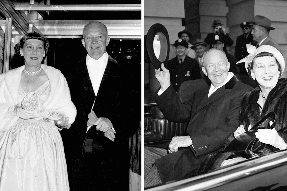 Here's President Dwight Eisenhower and first lady Mamie on Inauguration Day in 1953 (left) and 1957 (right).
