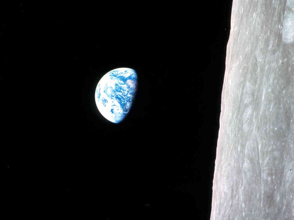 Earthrise, seen from Apollo 8 as it circles the moon in 1968.