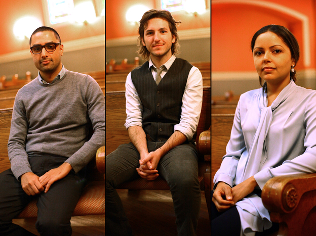 Yusuf Ahmad (from left), Kyle Simpson and Melissa Adelman participated in the discussion about religion with NPR's David Greene at the Sixth & I Historic Synagogue in Washington, D.C.
