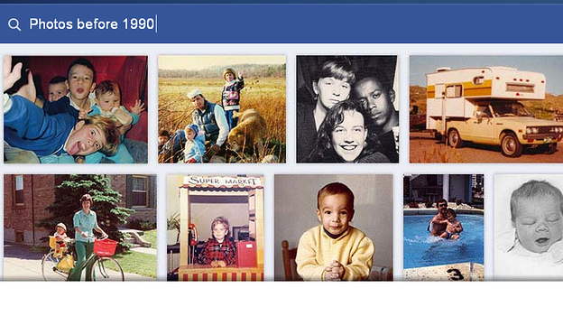 A sample search of Facebook's new Graph Search feature shows users' photographs. The company says users can also look for music.