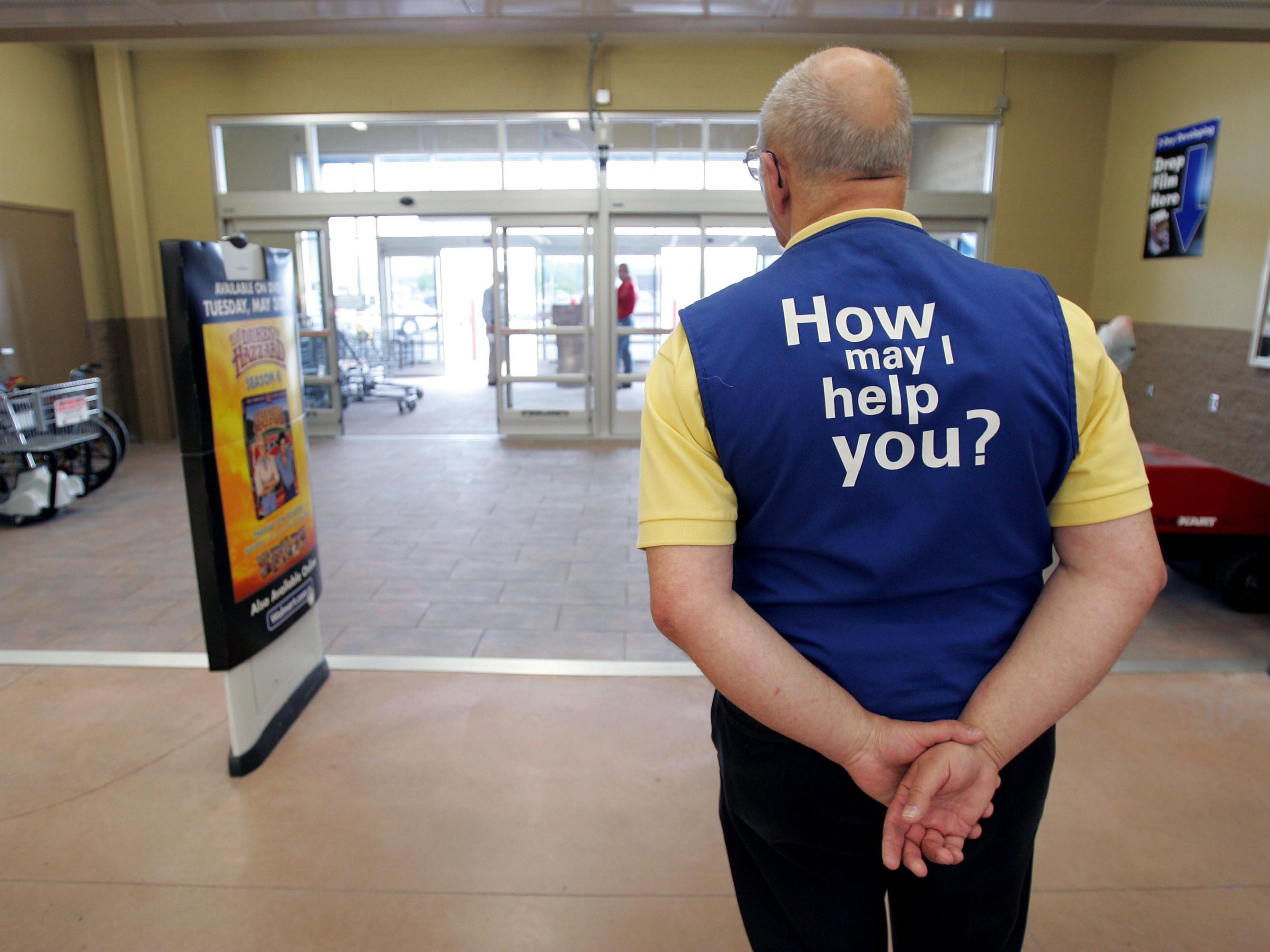 A Wal-Mart greeter at one of the company's stores in Bowling Green, Ohio. A Wal-Mart greeter at one of the company's stores in Bowling Green, Ohio.