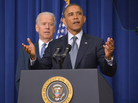 President Obama at the White House today, with Vice President Biden in the background. President Obama at the White House today, with Vice President Biden in the background.