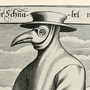 A copper engraving from 1656 shows a plague doctor in Rome wearing a protective suit and a mask.