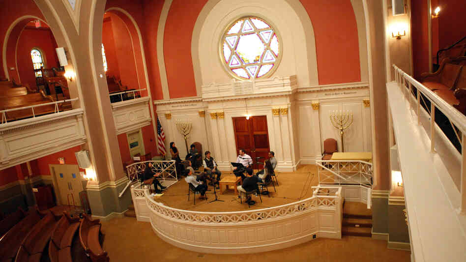 NPR's David Greene leads a discussion about religion with a group of young adults at the Sixth & I Historic Synagogue in Washington, D.C.