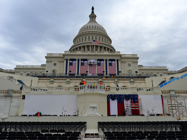 Preparations continue on the U.S. Capitol for the second inauguration of President Barack Obama in Washington, D.C., on Jan. 17, 2013.
