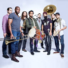 Sunny Jain (center, with drum) leads Red Baraat. The band's latest album, Shruggy Ji, came out this month. Sunny Jain (center, with drum) leads Red Baraat. The band's latest album, Shruggy Ji, came out this month.