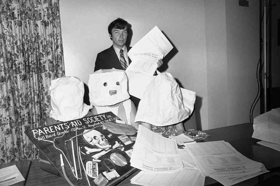 Dubbed "the father of the abortion-rights movement" by the media, Bill Baird was instrumental in raising awareness in the late 1960s of the substandard medical conditions common for women obtaining illegal abortions at the time. He's seen here, at an undated news conference in Boston, with women he helped get abortions who are hooded to prevent identification and arrest.