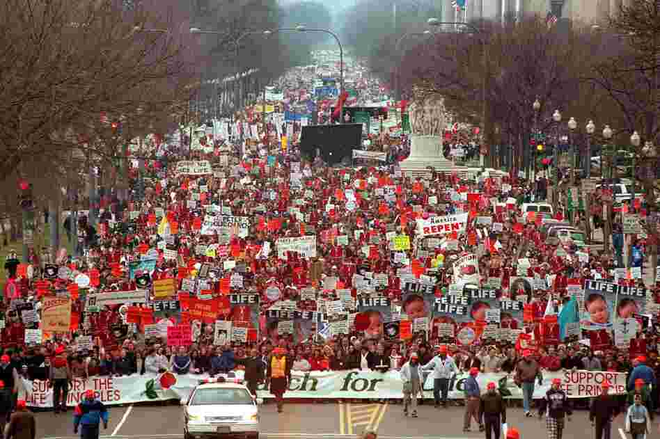 Each January, anti-abortion protesters mark the anniversary of the Roe v. Wade ruling with the March for Life in Washington, D.C. Attendance often reaches into the thousands, such as during the 25th anniversary march pictured here. The 40th March for Life on Jan. 25, 2013, will be the first without its founder, Nellie Gray, who died in August 2012.