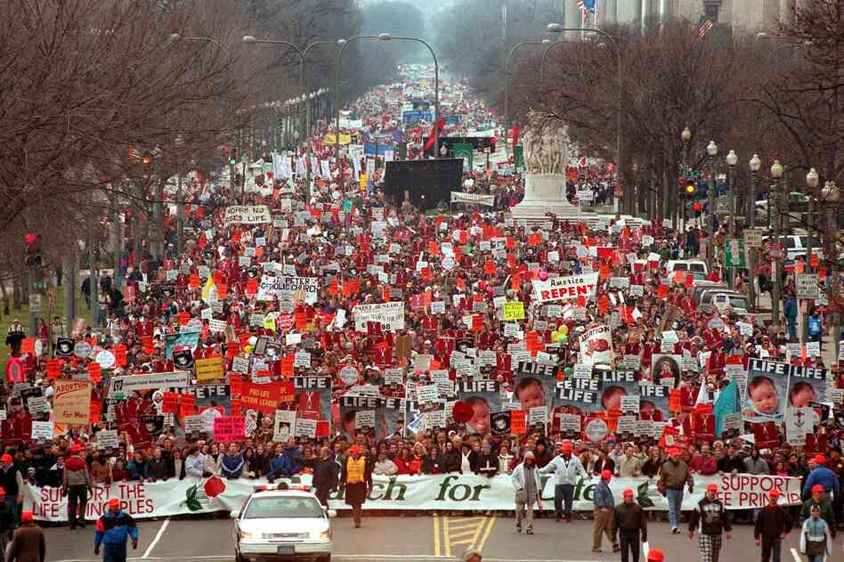 Each January, anti-abortion protesters mark the anniversary of the Roe v. Wade ruling with the March for Life in Washington, D.C. Attendance often reaches into the thousands, such as during the 25th anniversary march pictured here. The 40th March for Life on Jan. 25, 2013, will be the first without its founder, Nellie Gray, who died in August 2012.
