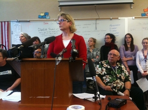 Garfield High School's academic dean and testing coordinator, Kris McBride, at a news conference announcing the teachers' boycott of the MAP test in Seattle on Jan. 10.