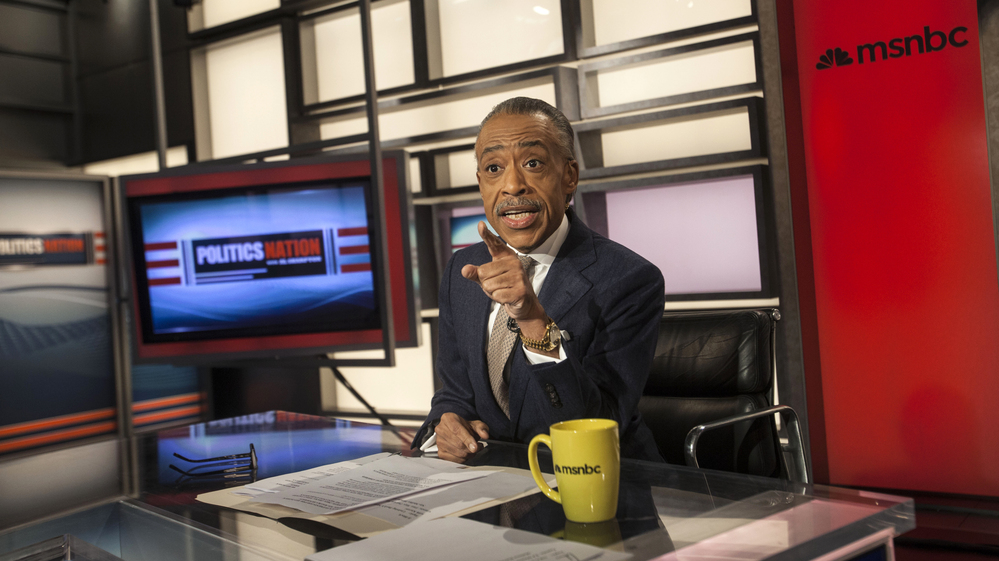 Sharpton hosts his show PoliticsNation, at the MSNBC studios in New York.