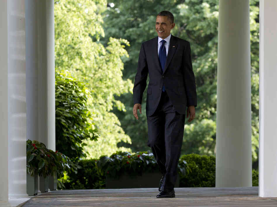 President Obama walks outside the Oval Office on May 3.