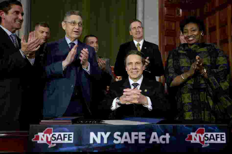 New York Gov. Andrew Cuomo signed a new gun control law in Albany on Tuesday. It's the nation's first gun law enacted since the December school shooting in Newtown, Conn.