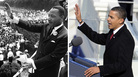 Martin Luther King Jr. waves to supporters during the 1963 March on Washington and President Barack Obama speaks at his first inauguration in 2009. Martin Luther King Jr. waves to supporters during the 1963 March on Washington and President Barack Obama speaks at his first inauguration in 2009.