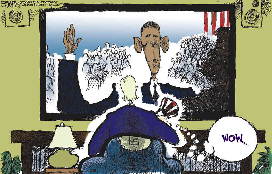 Scott Stantis calls himself a conservative, and his cartoons frequently criticize President Obama. But for the inauguration in 2009, he simply chose to mark the moment as historic. Scott Stantis calls himself a conservative, and his cartoons frequently criticize President Obama. But for the inauguration in 2009, he simply chose to mark the moment as historic.
