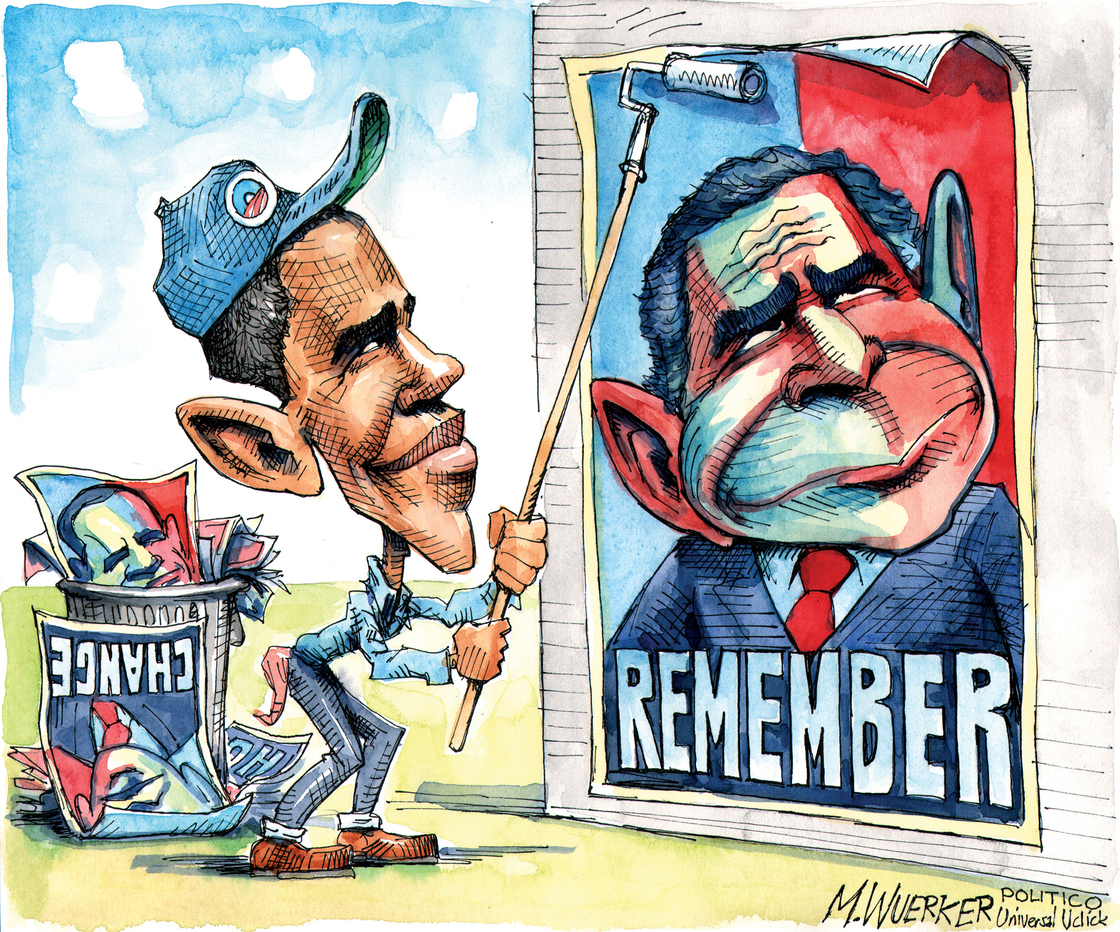 For editorial cartoonists, Obama's ears are his signature. In some depictions, they've grown throughout the years, but Matt Wuerker says cartoonists have gotten lazy. "We did the same thing to George W. Bush. By the end of his administration he was just Dumbo."