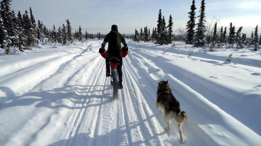 Bike shop owner Kevin Breitenbach rides a fat bike in the White Mountains National Recreation Area in Alaska in March.
