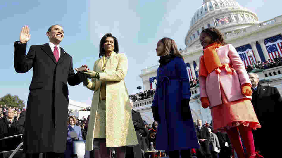 Barack Obama takes the oath of office beside his wife Michelle and daughters Sasha, right, and Malia, at the U.S. Capitol in Washington on Jan. 20, 2009.